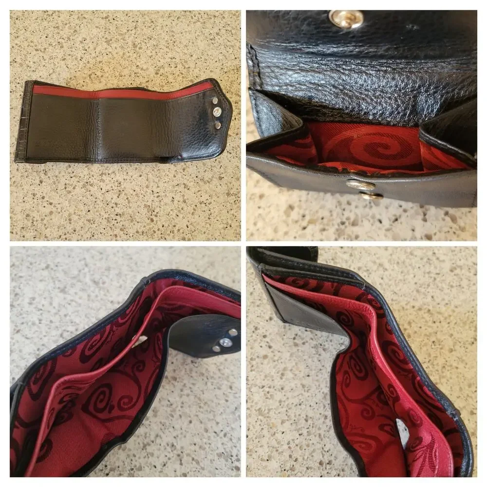 Brighton Smooth Embossed Leather Silver Hearts Mini Trifold Red Lined Wallet